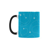 Airplane destinations blue background Morphing Mug Heat Changing Mug