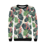 heliconia flowers, palm and monstera leaves Women's Crew Neck Sweatshirt