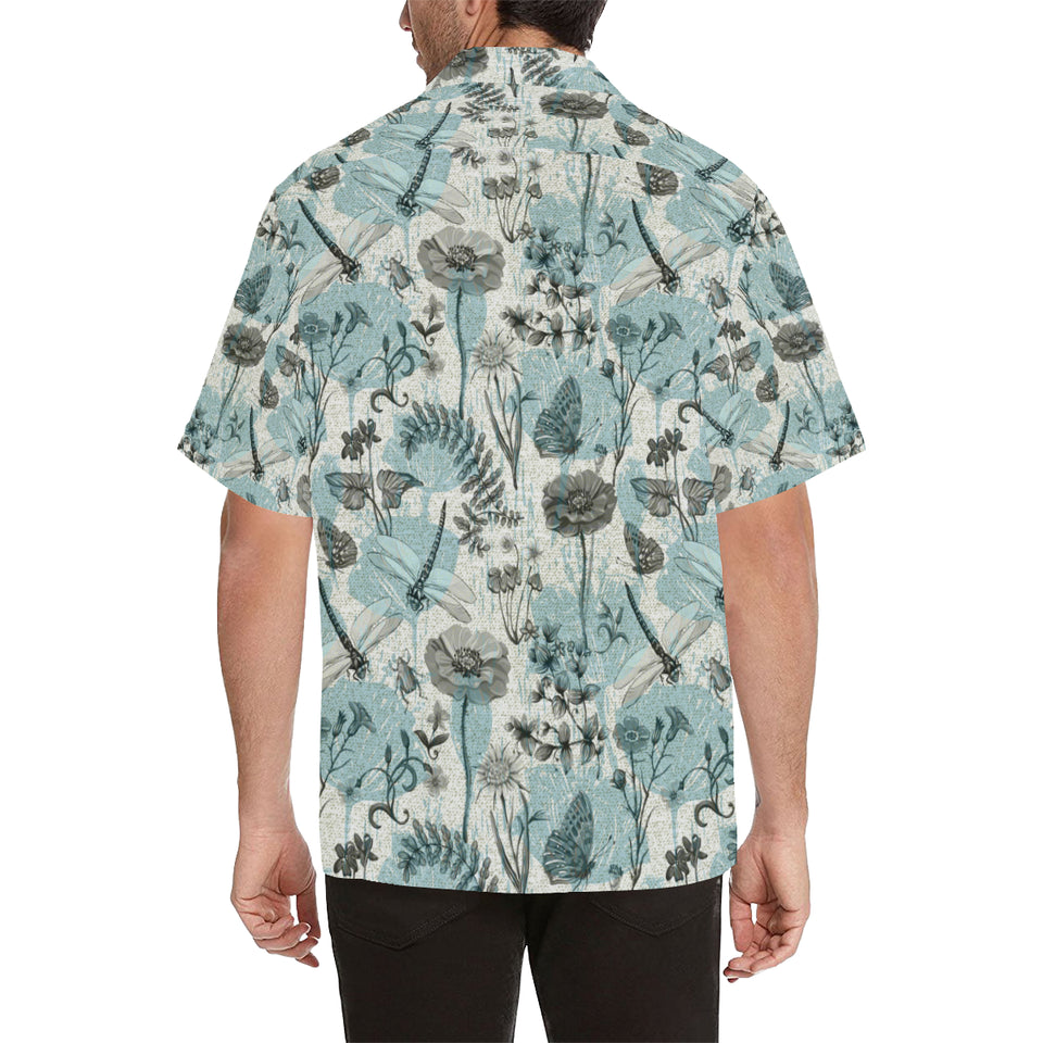 Dragonfly Butterfly Plants insect flower vintage s Men's All Over Print Hawaiian Shirt