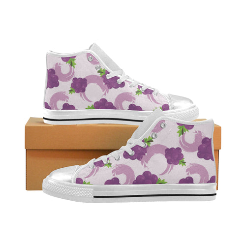 Cute Grape pattern Women's High Top Canvas Shoes White