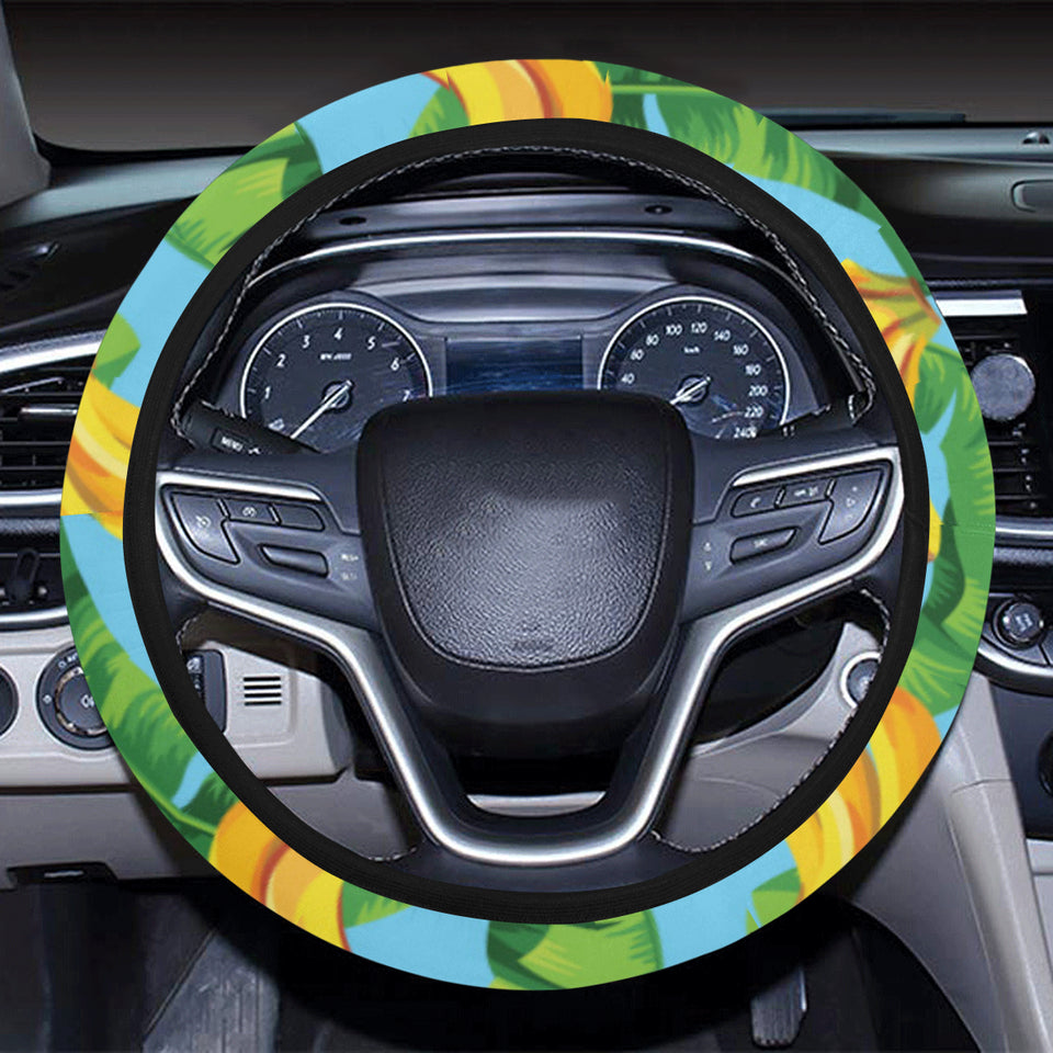 banana leaves banana design pattern Car Steering Wheel Cover