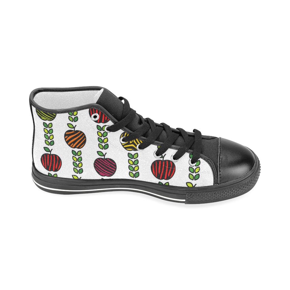 colorful apples leave zebra stripe Men's High Top Canvas Shoes Black