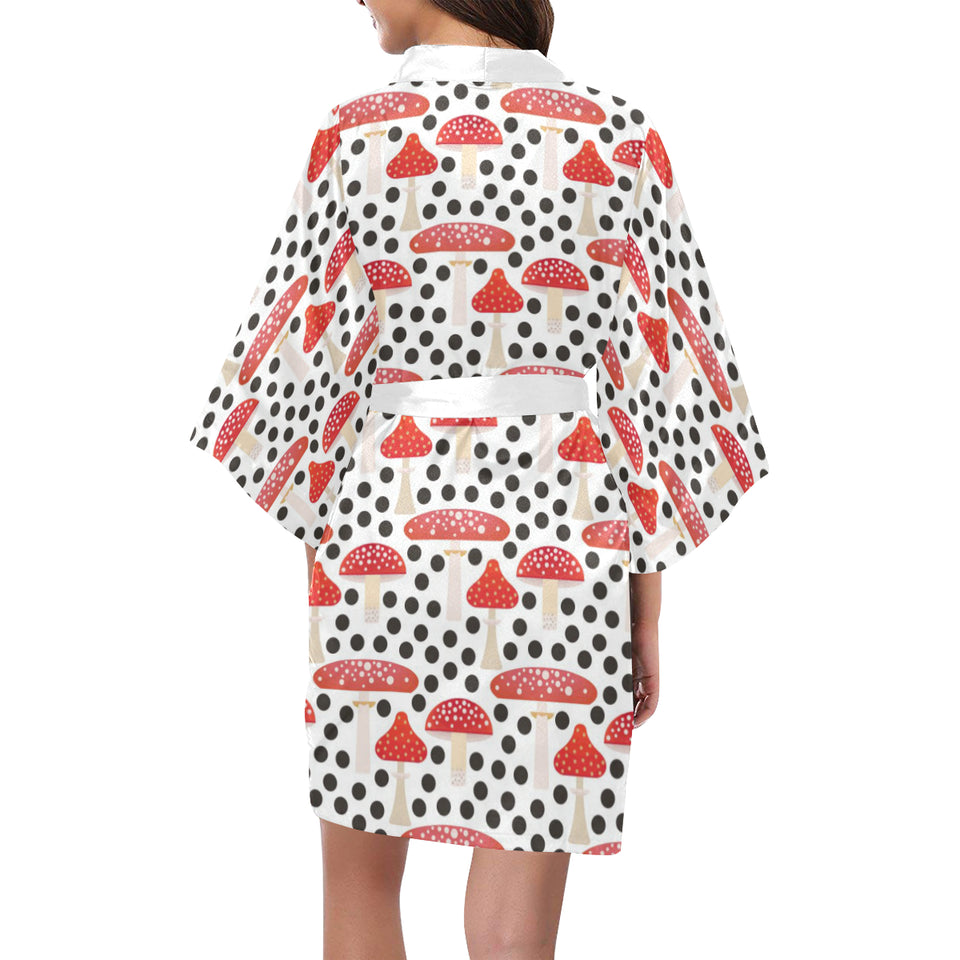 Red mushroom dot pattern Women's Short Kimono Robe