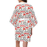 Red mushroom dot pattern Women's Short Kimono Robe