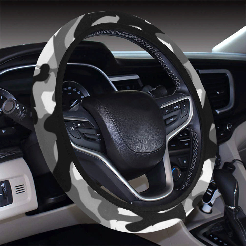 Black white camouflage pattern Car Steering Wheel Cover