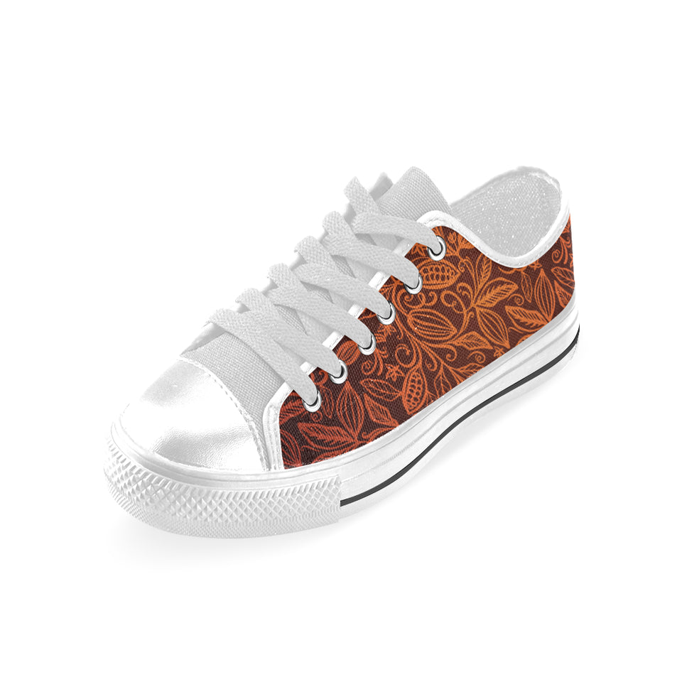 cacao beans tribal polynesian pattern Men's Low Top Shoes White