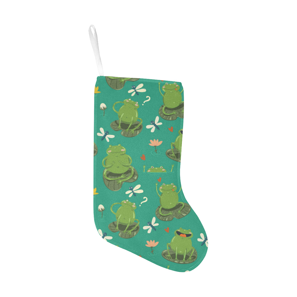 Cute frog dragonfly design pattern Christmas Stocking