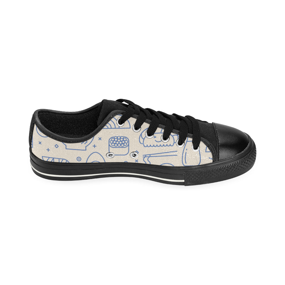 Cute sushi icon pattern Men's Low Top Canvas Shoes Black