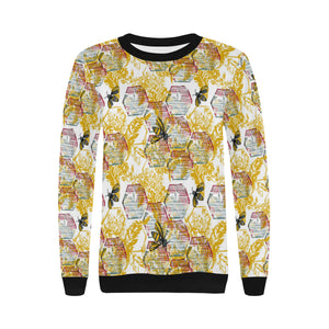 Cool Bee honeycomb leaves pattern Women's Crew Neck Sweatshirt