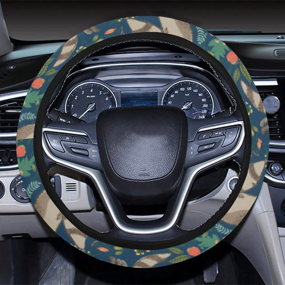 Raccoon tropical leaves pattern Car Steering Wheel Cover