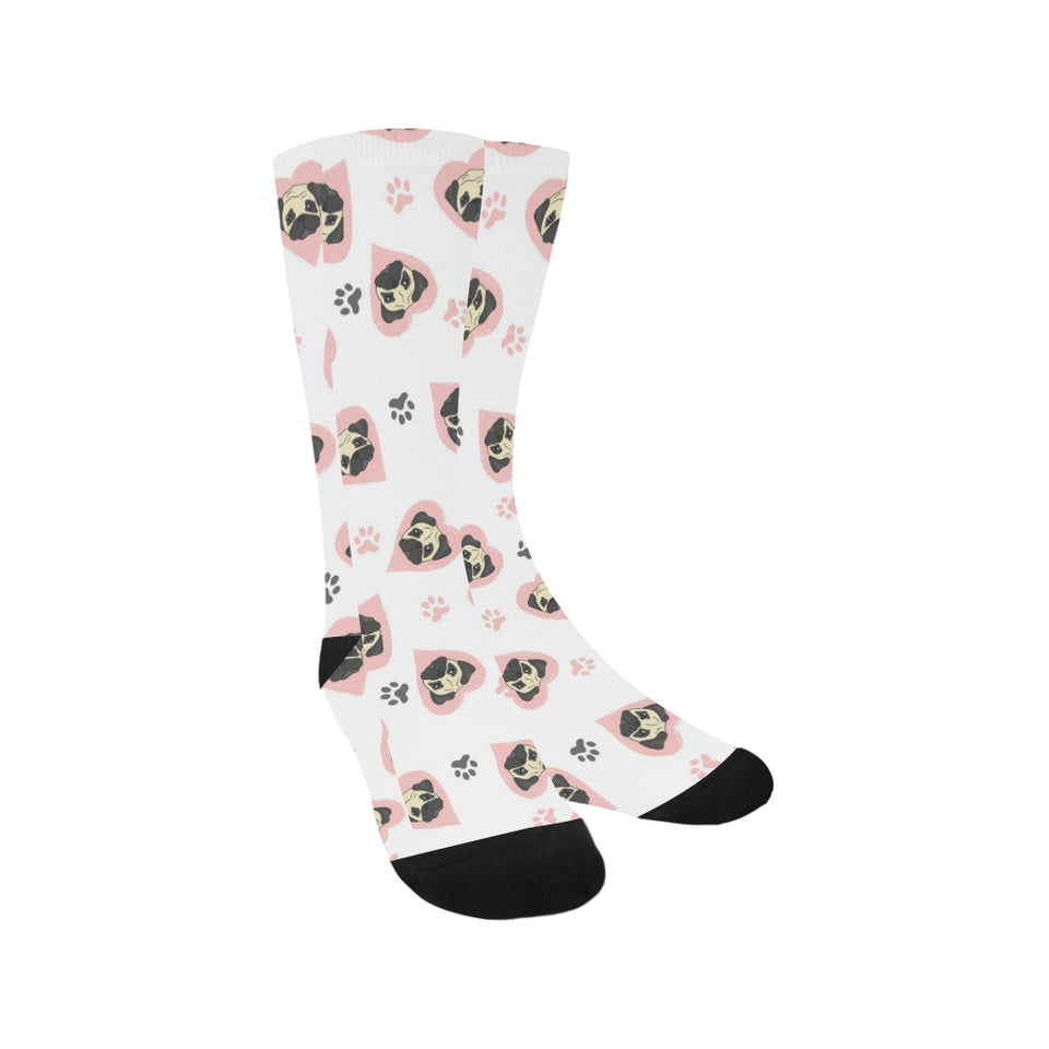 Cute pugs pink heart paw pattern Crew Socks