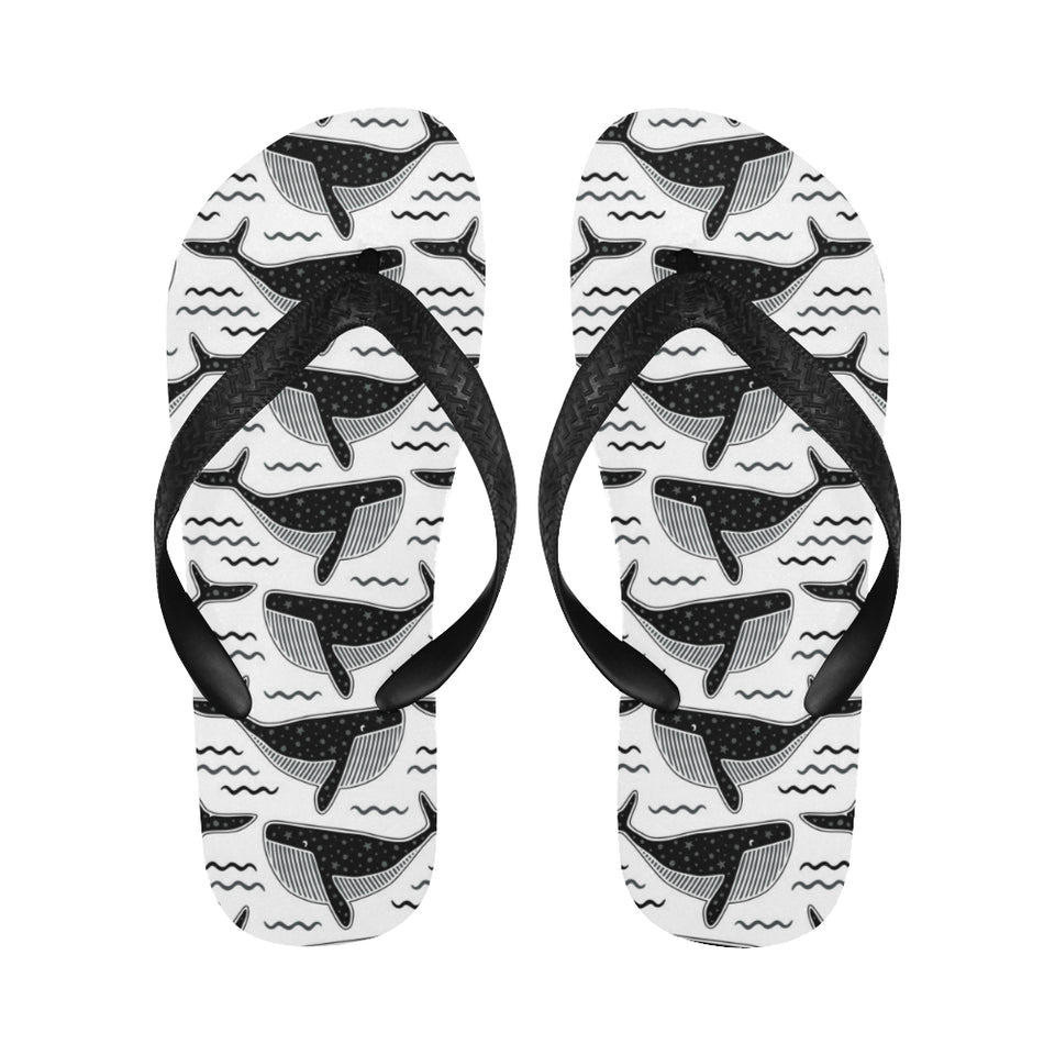 Black whale pattern Unisex Flip Flops