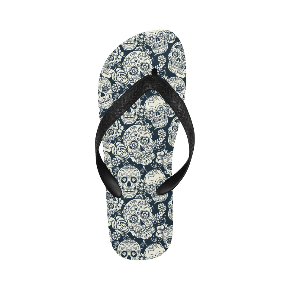 Sugar skull black white pattern Unisex Flip Flops