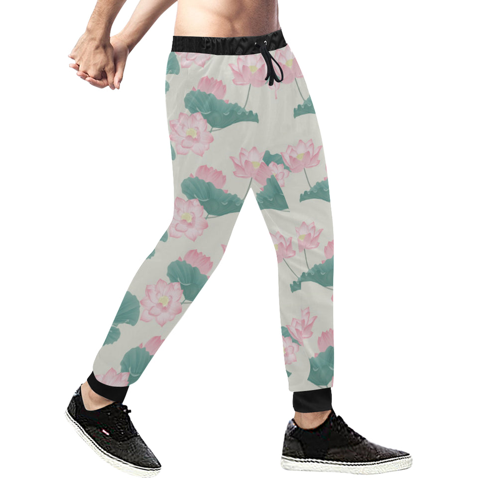 Pink lotus waterlily leaves pattern Unisex Casual Sweatpants