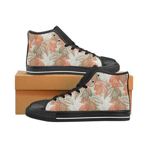 Cocoa beans Cocoa tree pattern Women's High Top Canvas Shoes Black