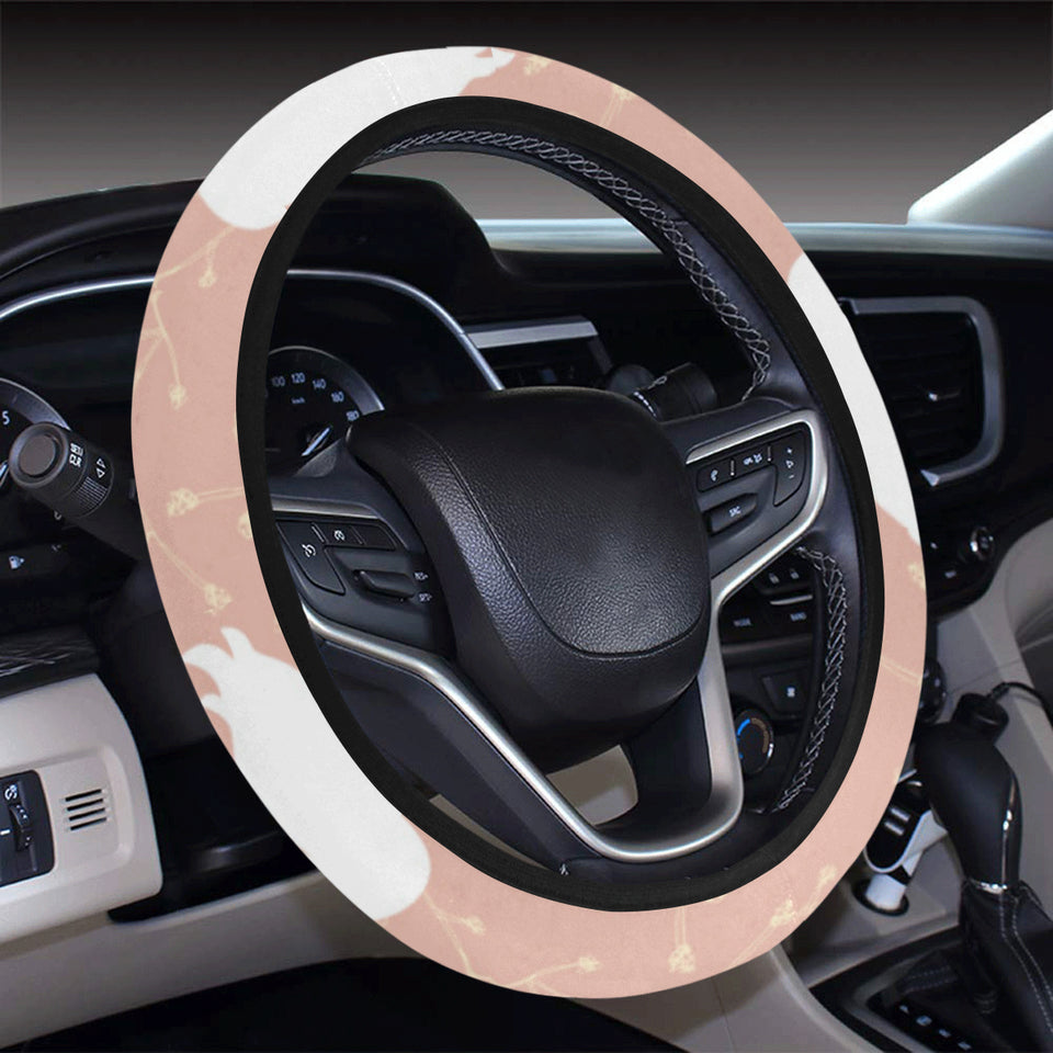 Swan flower light pink background Car Steering Wheel Cover