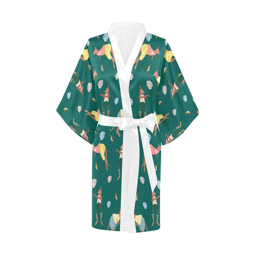Kangaroo leaves pattern Women's Short Kimono Robe