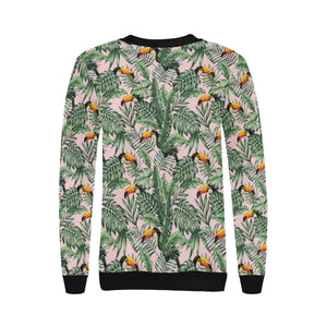 Toucan tropical green jungle palm pattern Women's Crew Neck Sweatshirt