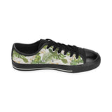White orchid flower tropical leaves pattern Men's Low Top Canvas Shoes Black