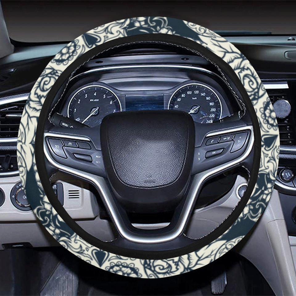 Sugar skull black white pattern Car Steering Wheel Cover