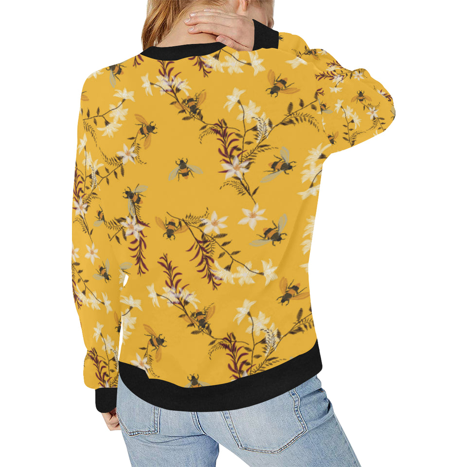 Bee flower pattern Women's Crew Neck Sweatshirt