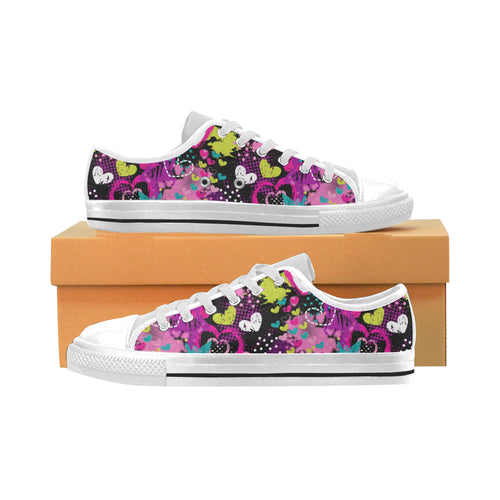 heart dot wave star creative design pattern Men's Low Top Shoes White