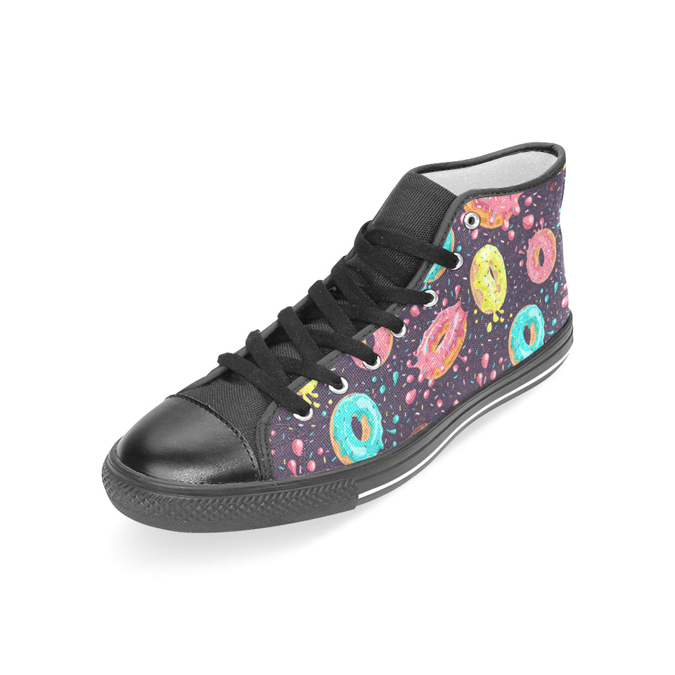 Colorful donut glaze pattern Women's High Top Canvas Shoes Black