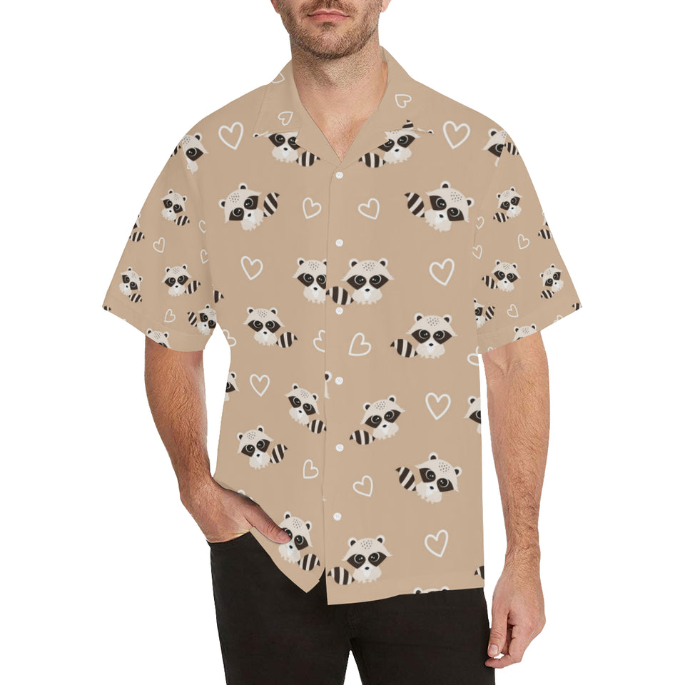 Cute raccoon heart pattern Men's All Over Print Hawaiian Shirt