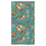 cute brown sea otters ornamental seaweed corals gr Bath Towel