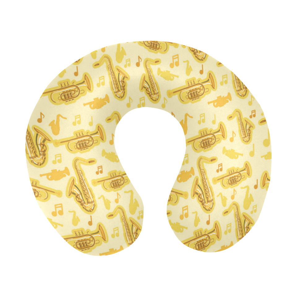 Saxophone cornet pattern yellow background U-Shaped Travel Neck Pillow