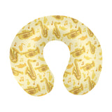 Saxophone cornet pattern yellow background U-Shaped Travel Neck Pillow