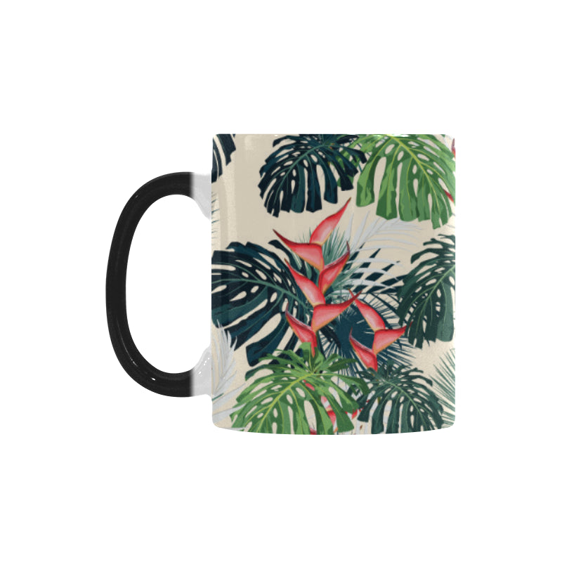 heliconia flowers, palm and monstera leaves Morphing Mug Heat Changing Mug