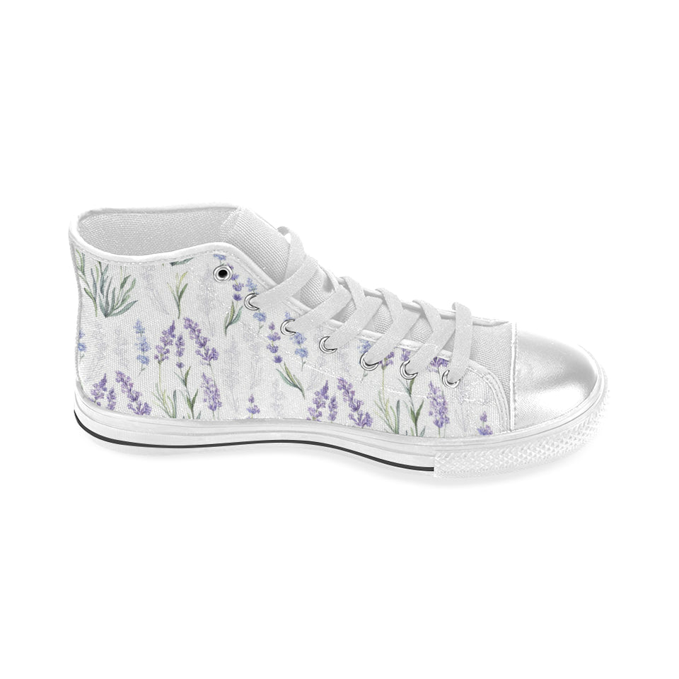 Hand painting Watercolor Lavender Women's High Top Canvas Shoes White