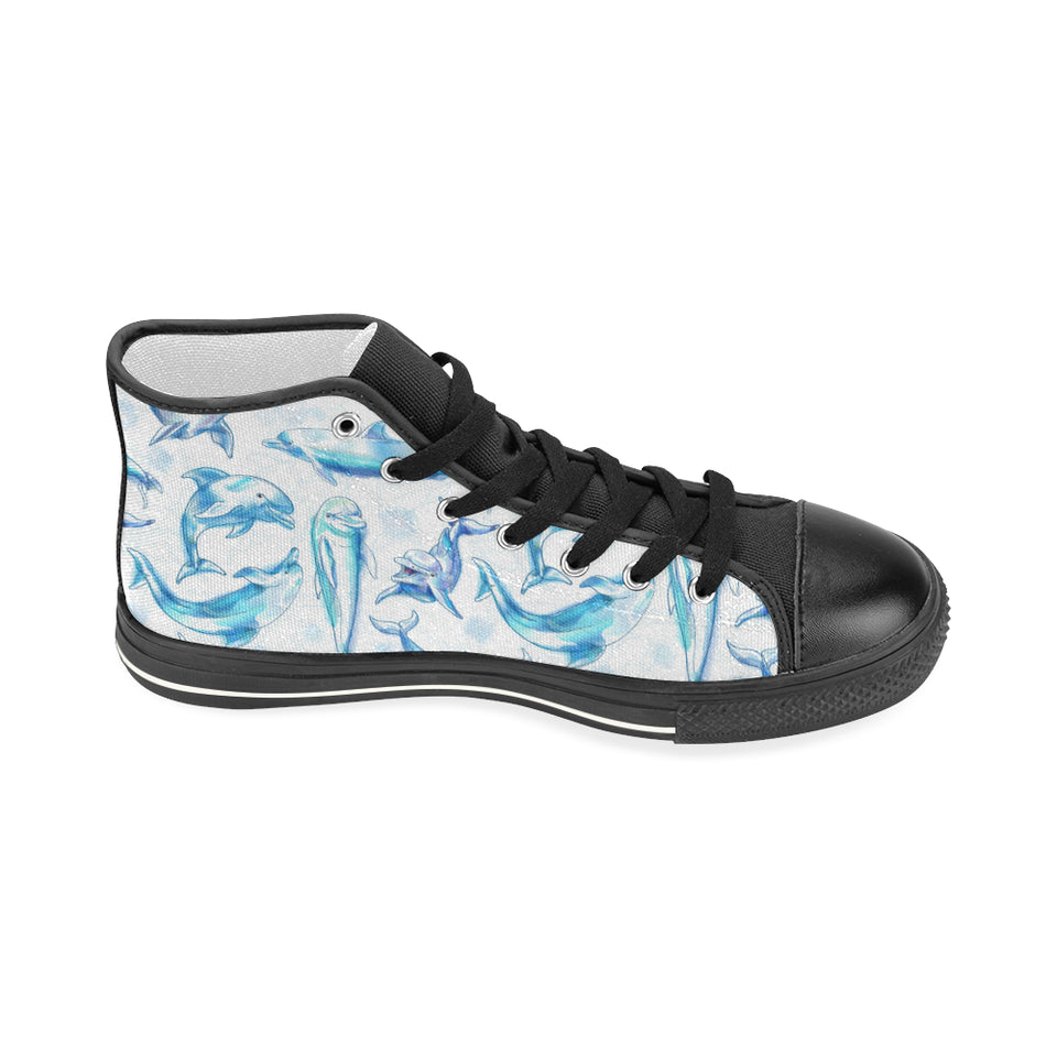 Watercolor dolphin pattern Women's High Top Canvas Shoes Black
