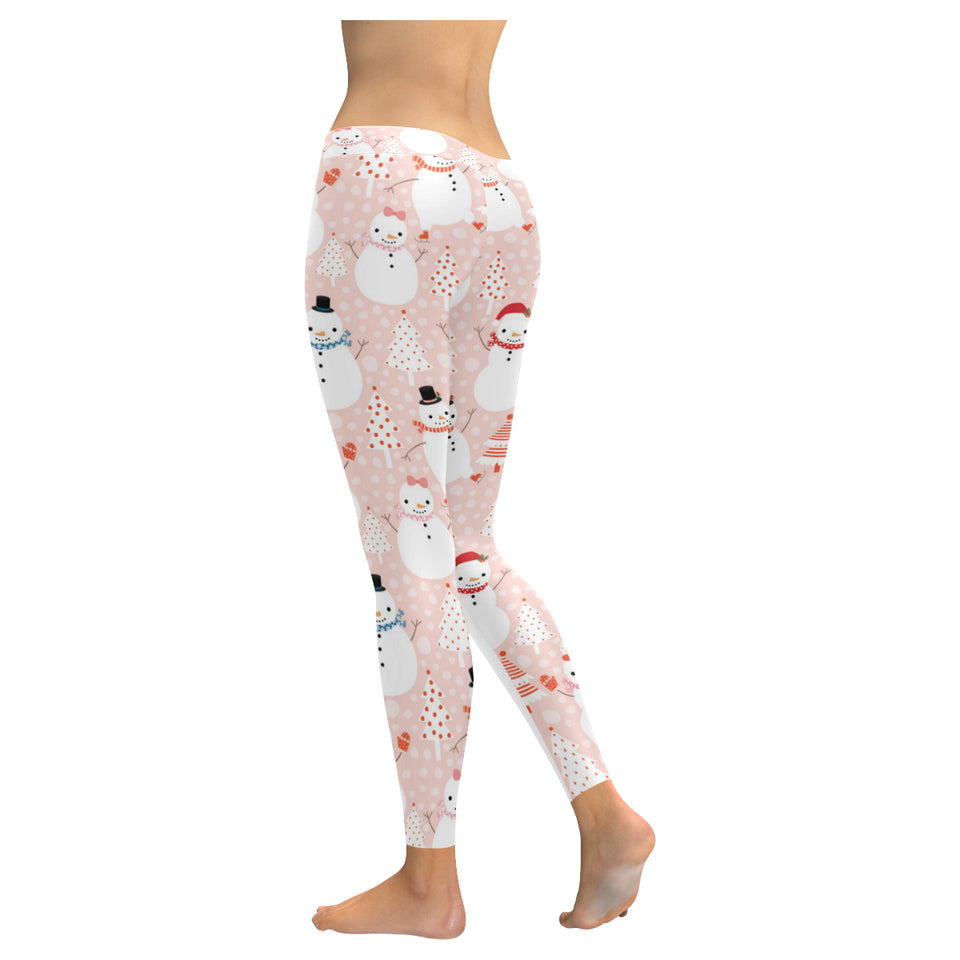 Cute snowman christmas tree snowpink background Women's Legging Fulfilled In US