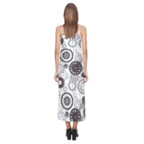 Classic vintage clock pattern V-Neck Open Fork Long Dress
