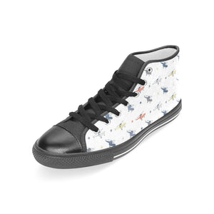 Cute helicopter star pattern Women's High Top Canvas Shoes Black