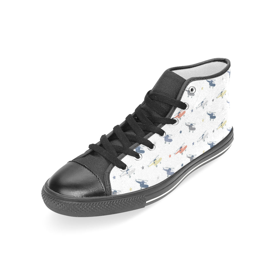 Cute helicopter star pattern Women's High Top Canvas Shoes Black