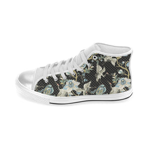 Japanese crane ornament elements Women's High Top Canvas Shoes White