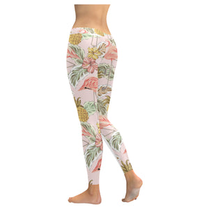 Pink flamingo birds pineapples hibiscus flower pat Women's Legging Fulfilled In US