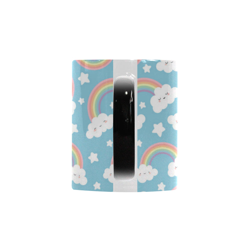 Cute rainbow clound star pattern blue background Morphing Mug Heat Changing Mug