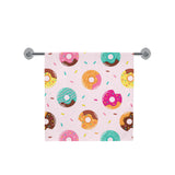 Donut pattern glaze pink background Bath Towel