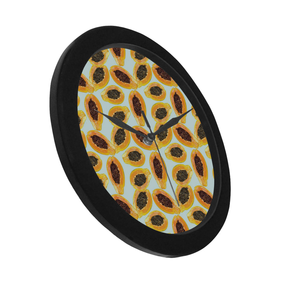 Watercolor papaya pattern Elegant Black Wall Clock