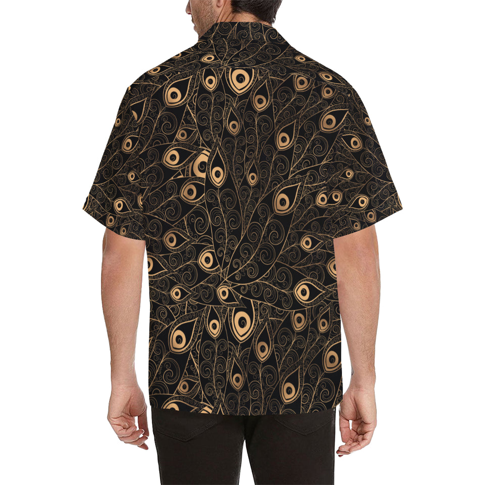 Gold peacock feather pattern Men's All Over Print Hawaiian Shirt