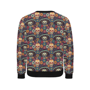 Sugar skulls flower maxican pattern Men's Crew Neck Sweatshirt