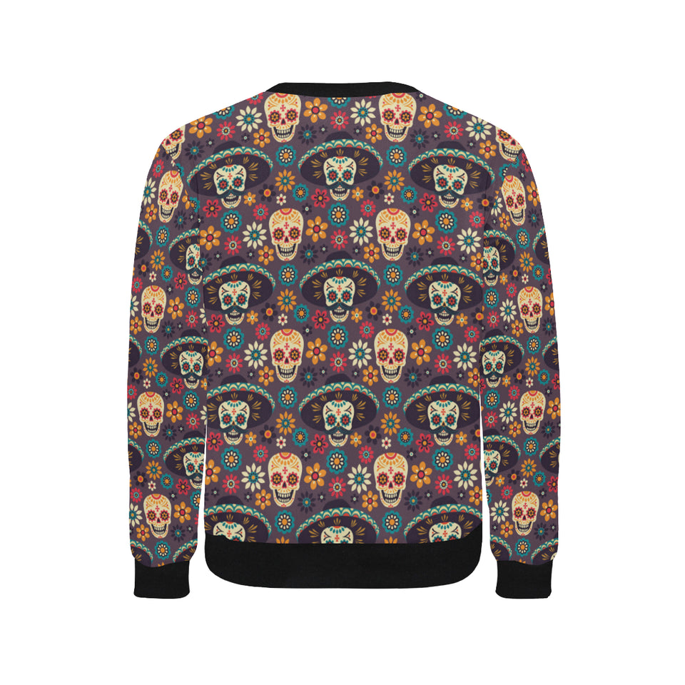Sugar skulls flower maxican pattern Men's Crew Neck Sweatshirt