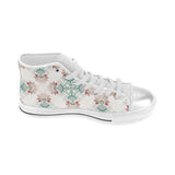 Square floral indian flower pattern Women's High Top Canvas Shoes White