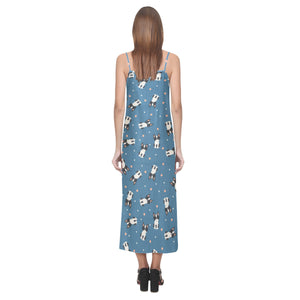 Cute boston terrier dog spattern V-Neck Open Fork Long Dress
