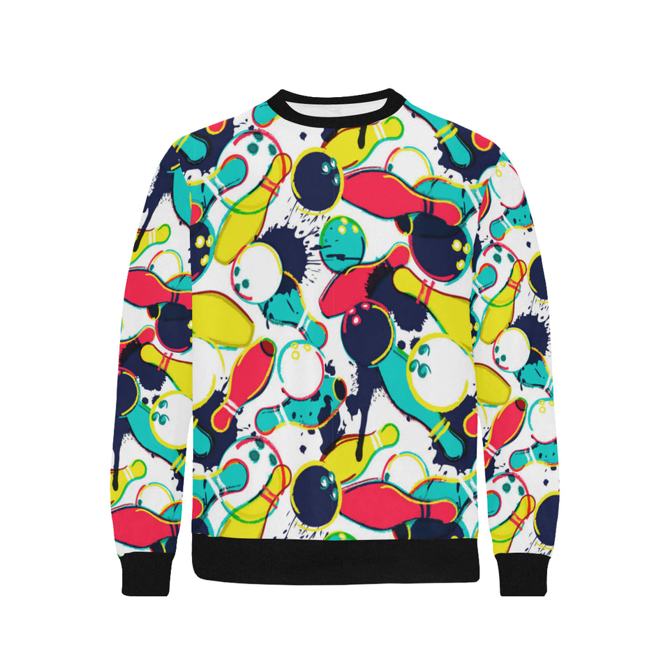 watercolor bowling ball pins Men's Crew Neck Sweatshirt