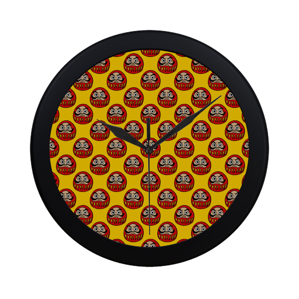 Daruma japanese wooden doll yellow background Elegant Black Wall Clock